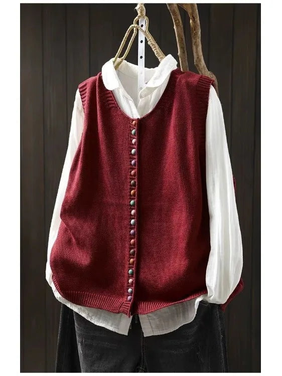 Chaleco de Punto Mujer Botonera Cuello V
