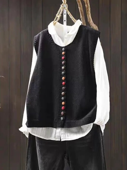 Chaleco de Punto Mujer Botonera Cuello V