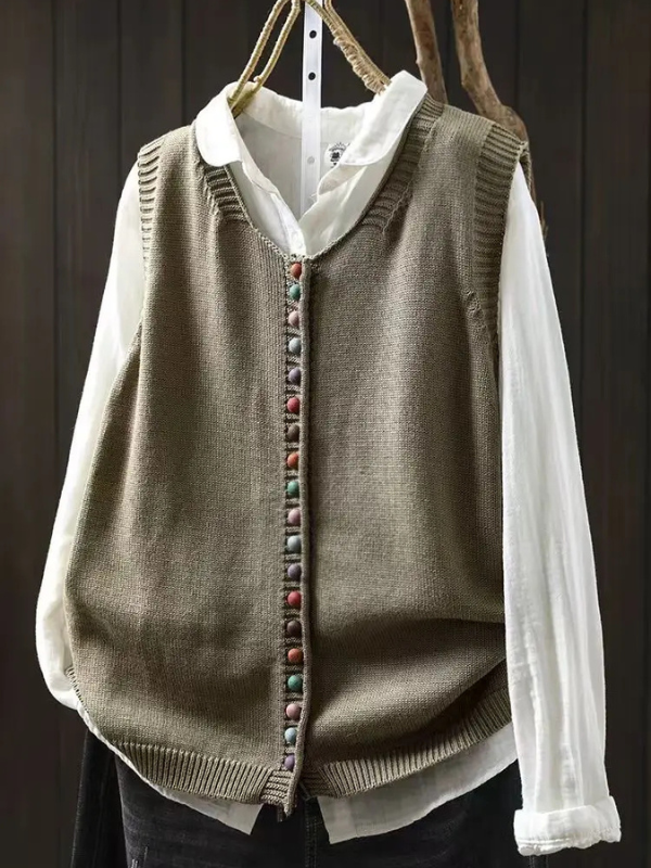 Chaleco de Punto Mujer Botonera Cuello V