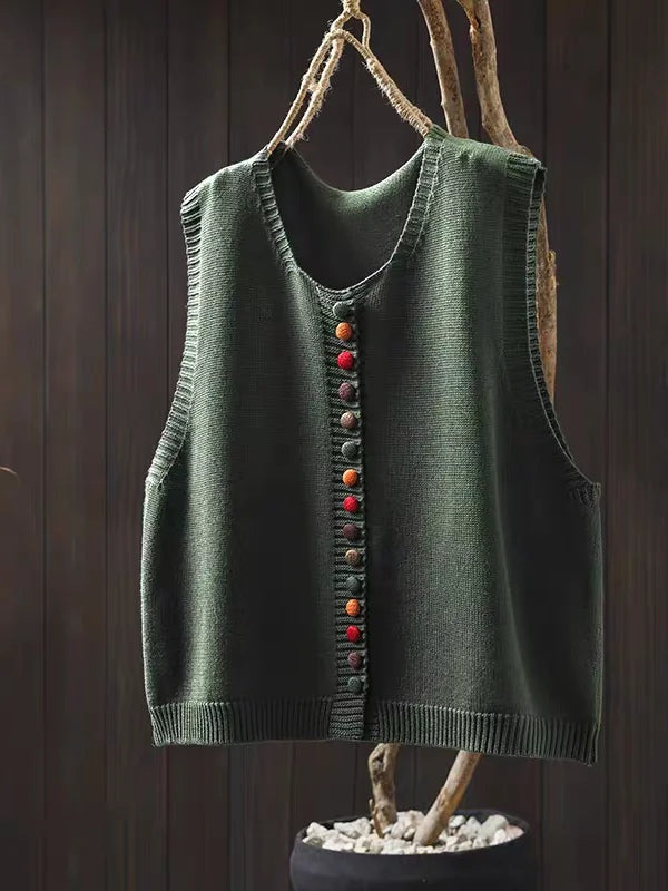 Chaleco de Punto Mujer Botonera Cuello V