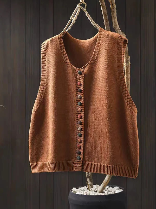 Chaleco de Punto Mujer Botonera Cuello V