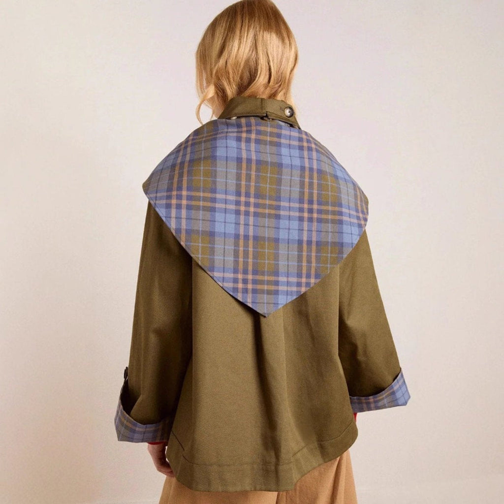 Gabardina Corta Mujer Oversized Forro Escocés Doble Botonadura