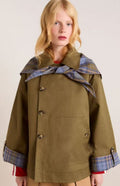 Gabardina Corta Mujer Oversized Forro Escocés Doble Botonadura